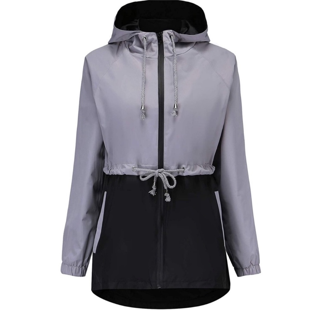 Romanstii Waterproof Rain Jacket Windbreaker Outdoor Wear Gray and black size M